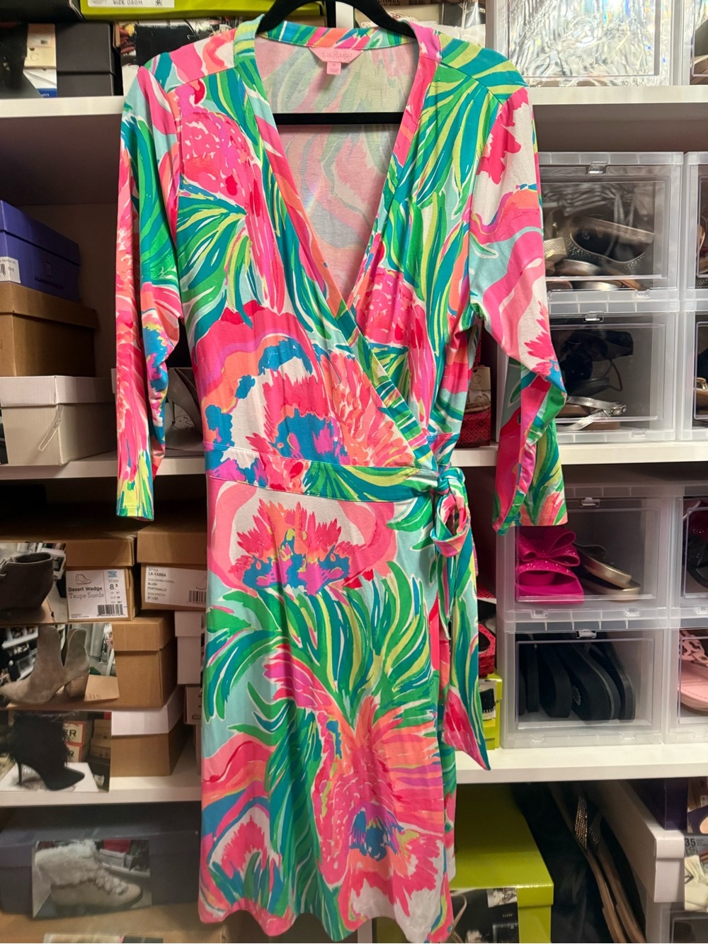 Lilly Pulitzer Pink Green Blue Floral Wrap Dress